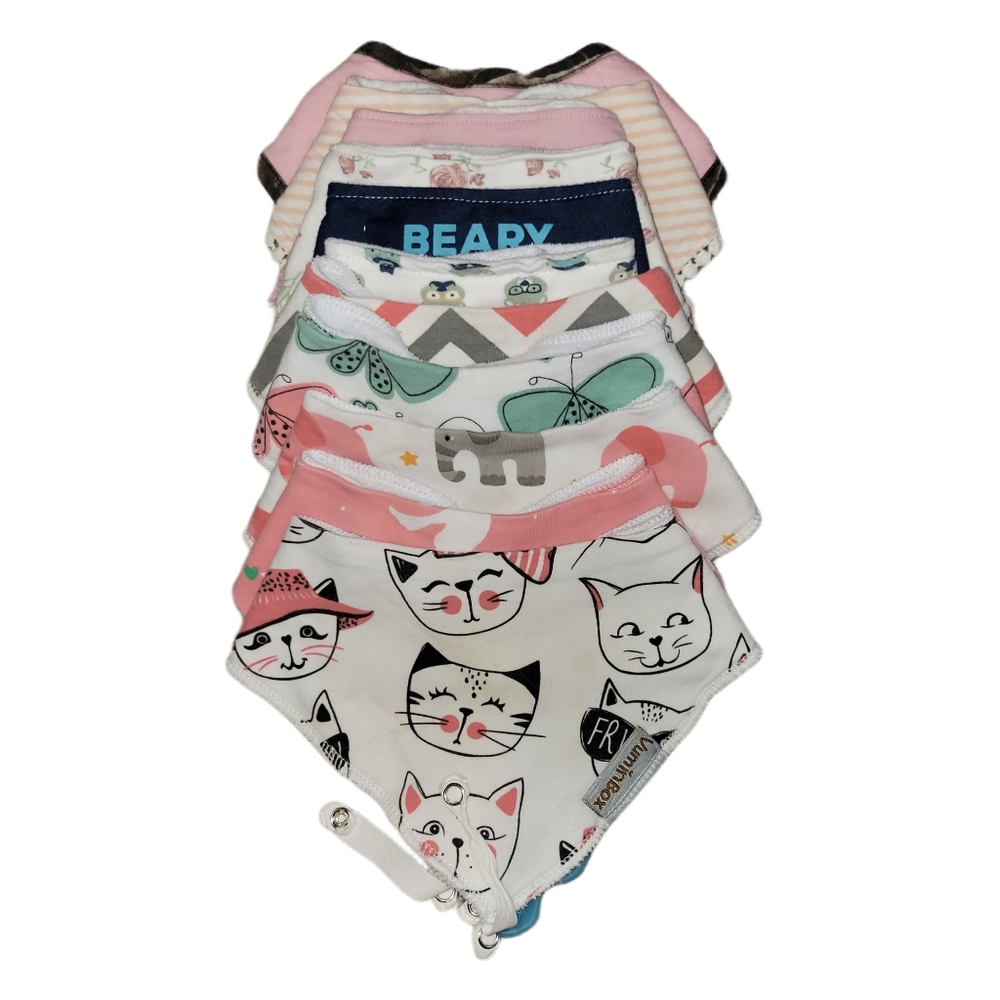 BUNDLE - 11pc Bandana Style Bids Snap Button Girls Feeding Time - Vum In Box +
